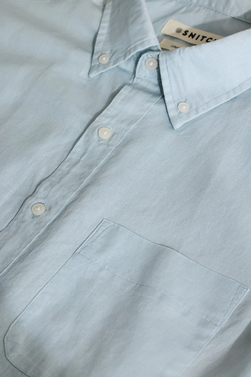 SNITCH Light Blue Linen Blend Slim Fit Shirt